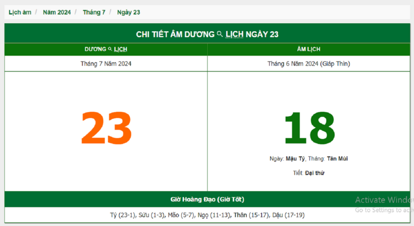 Âm lịch hôm nay 2/7 chuẩn nhất