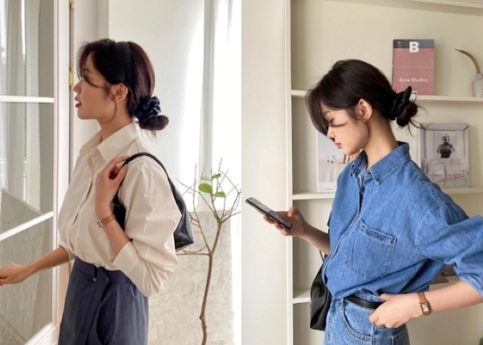 Những chiếc áo sơ mi rất ăn điểm với tóc búi thấp vì cả hai đều mang đến vẻ ngoài trang nhã