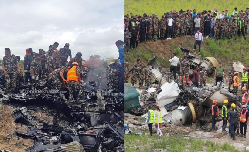 Hiện trường vụ rơi máy bay ở Nepal. Ảnh: express.co.uk