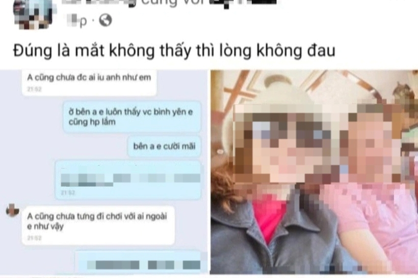 Nội dung đăng tải trên mạng xã hội về hình ảnh, tin nhắn được cho là của cô giáo T. và một cán bộ địa chính xã. Ảnh: Dân trí