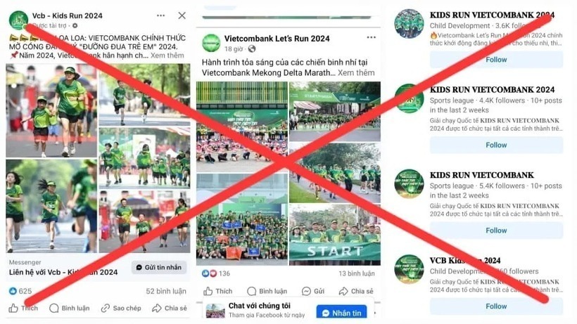Các fanpage lừa đảo mạo danh giải chạy của Vietcombank.