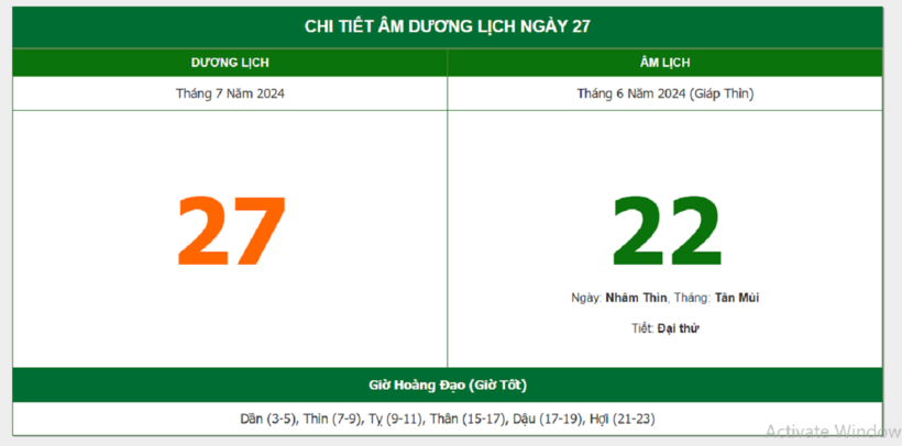 Âm lịch hôm nay 26/7 chuẩn nhất