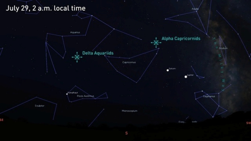 Vị trí phát ra 2 trận mưa sao băng được đánh dấu bằng màu xanh. Ảnh: The Weather Network