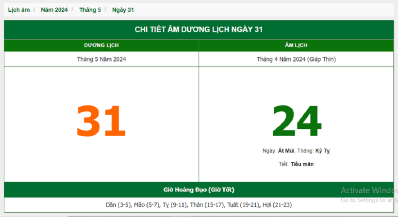 Âm lịch hôm nay 31/7 chuẩn nhất