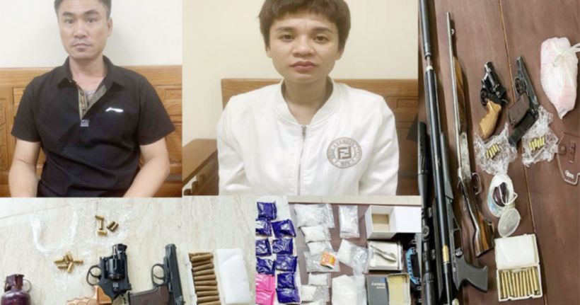 Nguyễn Thị Lan và Lê Anh Thắng cùng tang vật thu giữ.