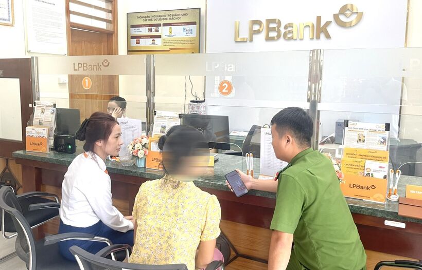 Công an huyện Quan Hoá đã phối hợp với cán bộ Ngân hàng tuyên truyền, giải thích cho chị B. Ảnh: Công an tỉnh Thanh Hóa.