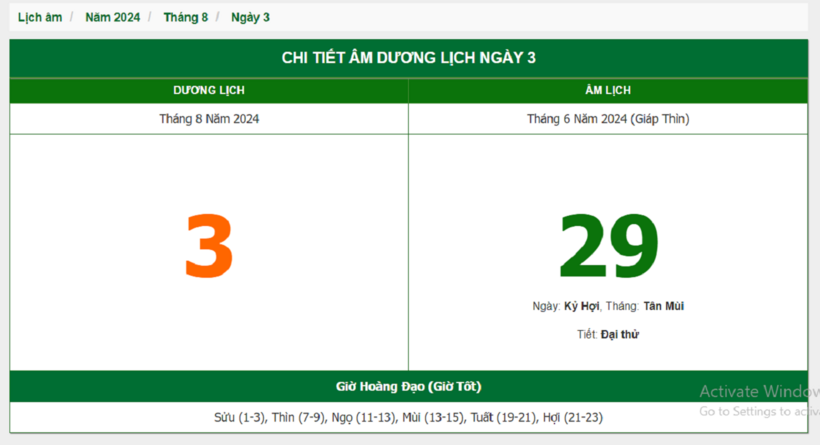 Âm lịch hôm nay 3/8 chuẩn nhất