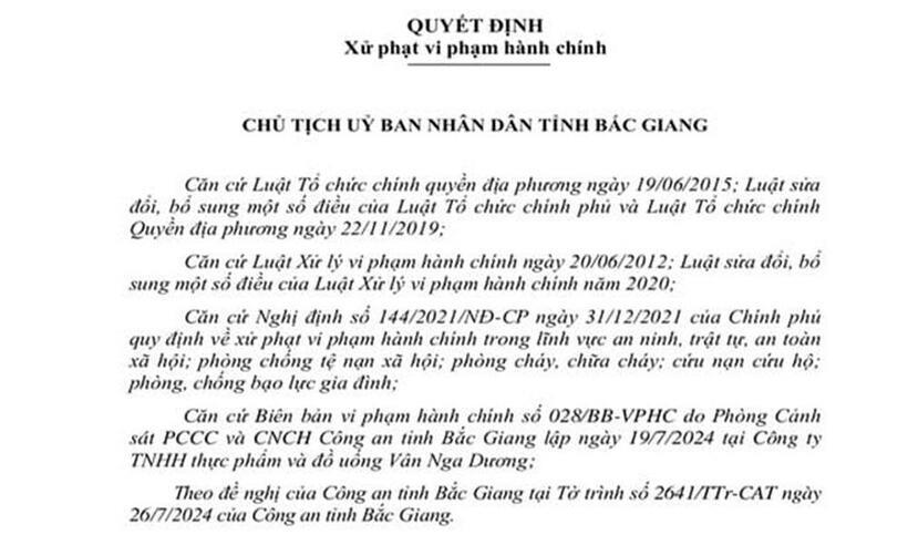 Quyết định xử phạt vi phạm hành chính.