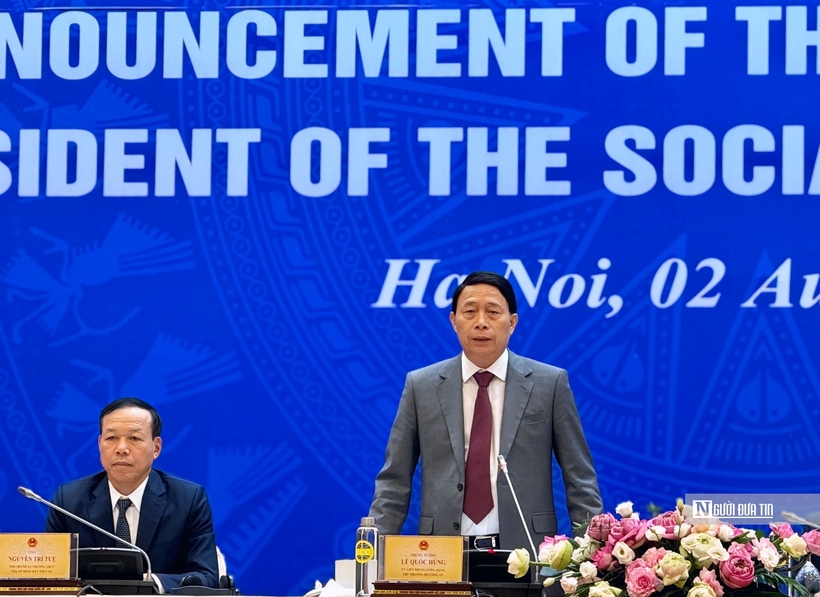 Trung tướng Lê Quốc Hùng - Thứ trưởng Bộ Công an trả lời tại họp báo.