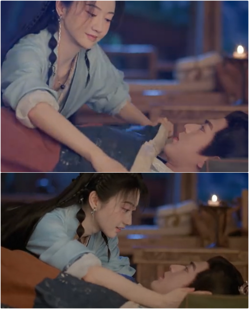 Nam Nhan đắp chăn cho Kê Dương, còn chu đáo dùng tay ủ ấm tai cho anh.