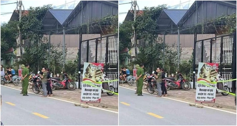 Công an phong tỏa hiện trường điều tra nguyên nhân vụ chồng chém vợ tử vong. (Ảnh: Báo Lào Cai)