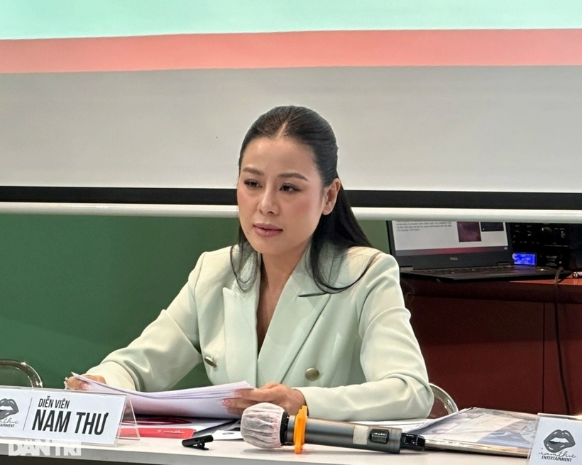 Diễn viên Nam Thư tại buổi gặp gỡ truyền thông chiều 5/8. Ảnh: Dân Trí