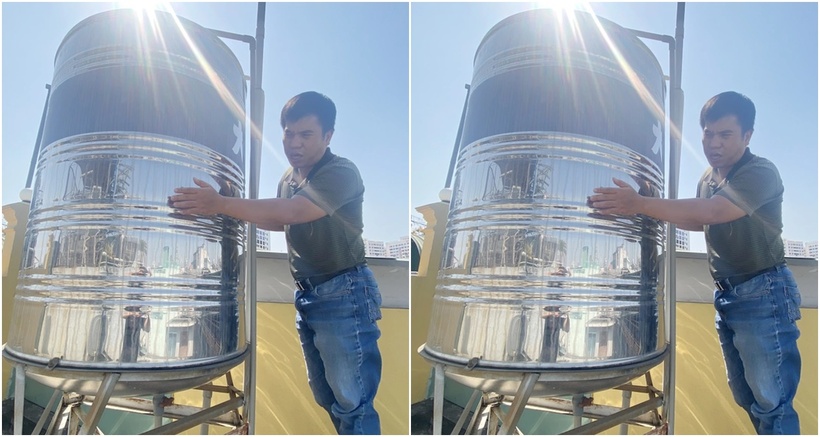 Bồn nước nhà ông H. có dung tích chỉ 1m3 nước. (Ảnh: Tiền phong)