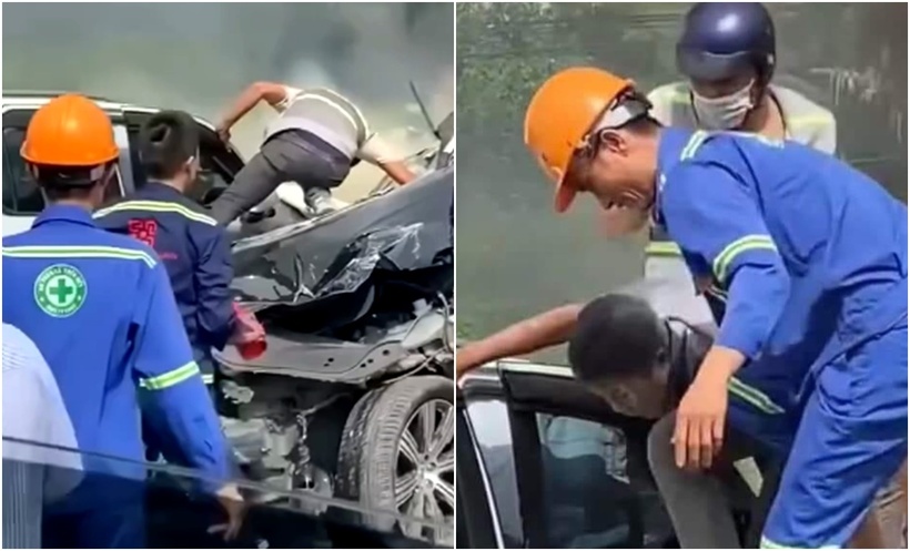Cùng với anh Tài, anh Thành còn có nhiều người khác tham gia, cứu sống nạn nhân sau vụ tai nạn nghiêm trọng. Ảnh: Cắt từ clip