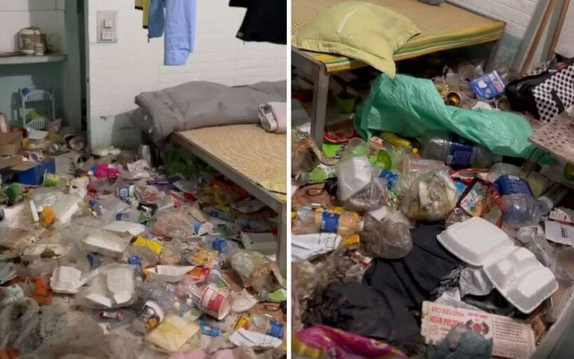 Căn phòng tràn ngập rác thải. Ảnh: VTC News