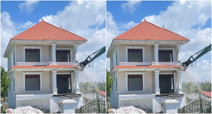 Cưỡng chế phá dỡ căn biệt thự xây dựng trái phép ở Đồ Sơn, Hải Phòng. (Ảnh: Dân trí)