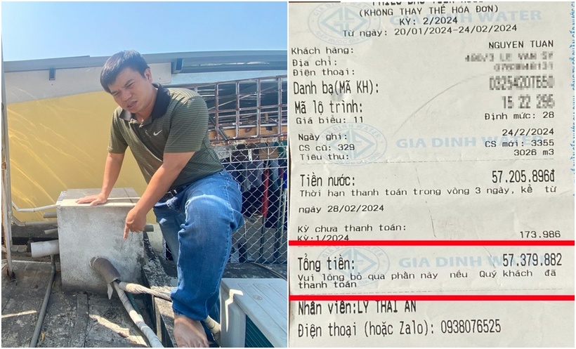 Ông Nguyễn Quốc Huy và hóa đơn nước tăng bất thường. (Ảnh: Dân trí)