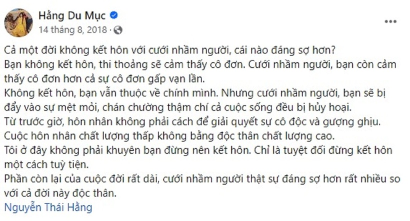 Dòng trạng thái gây chú ý của Hằng Du Mục