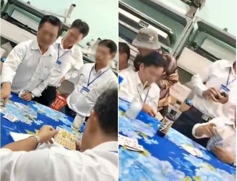 Cán bộ quản lý, giáo viên, nhân viên đánh bài tại phòng thư viện. Ảnh: báo Công lý.