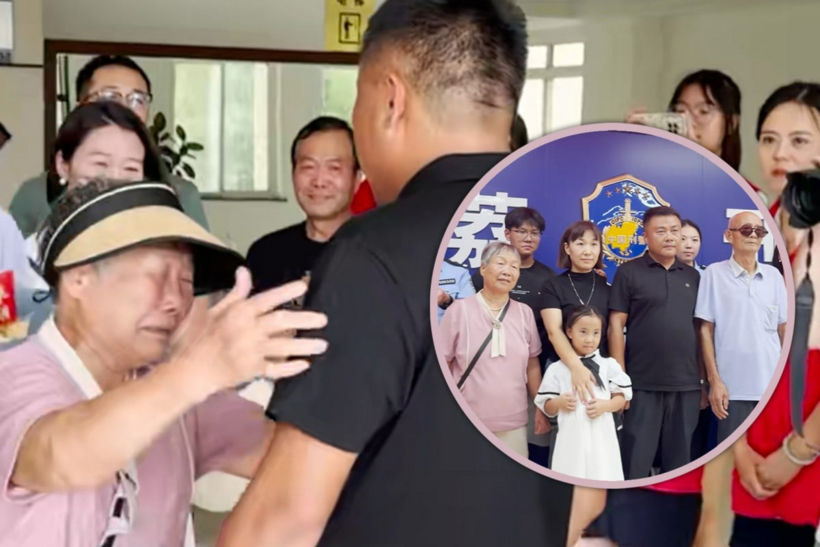 Người mẹ ôm chầm lấy người con trai xa cách 37 năm. Ảnh: SCMP composite/Douyin