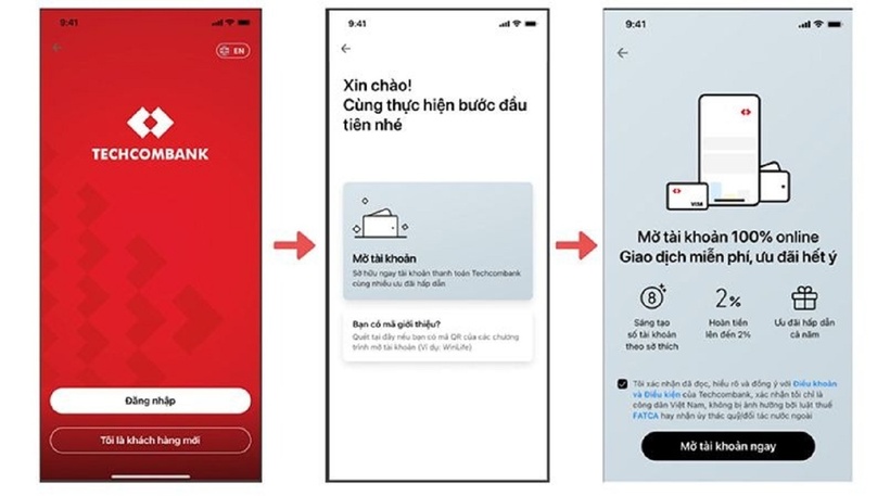 Giao diện ứng dụng Mobile Banking của Techcombank. Ảnh minh họa