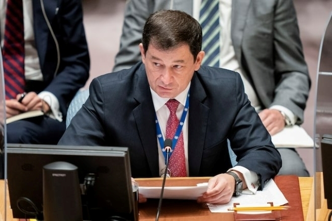 Phó đại diện thường trực thứ nhất của Nga tại Liên Hợp Quốc Dmitry Polyansky. Ảnh: Reuters