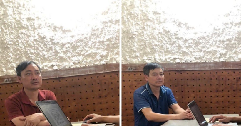 Vũ Văn Hinh và Trần Văn Huy tại cơ quan công an. (Ảnh: Công an Lai Châu)