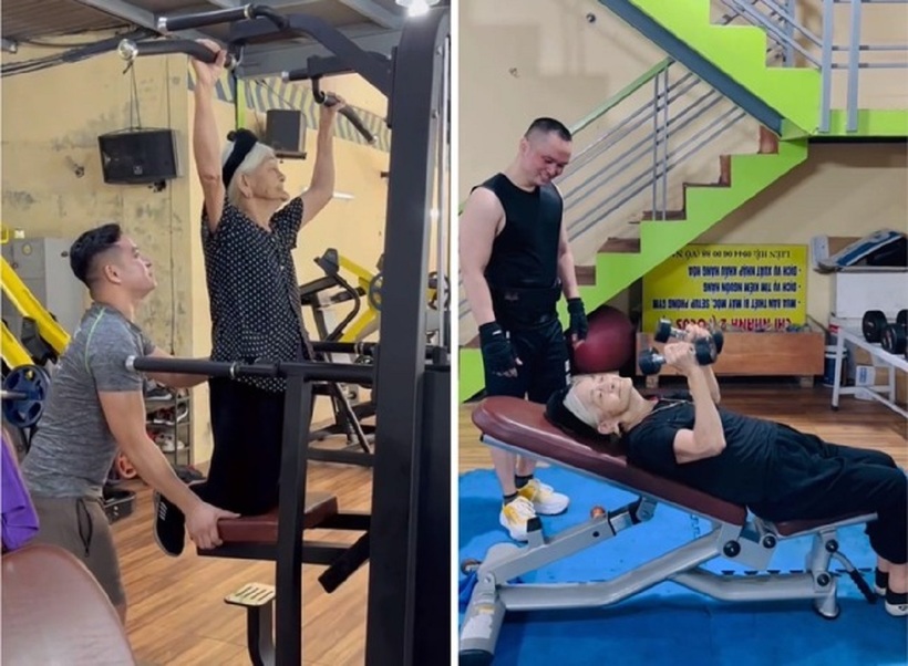 Cụ bà 96 tuổi chăm chỉ tập gym gây sốt cộng đồng mạng. Ảnh: Thanh Niên