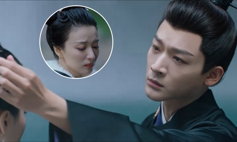 Liễu Miên Đường rơi nước mắt nhìn Thôi Hành Chu cài trâm cho mình.