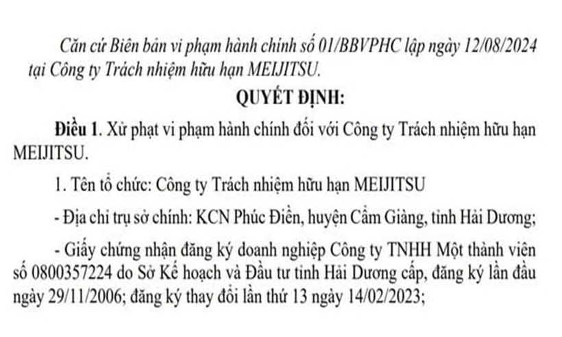 Quyết định xử phạt vị phạm.