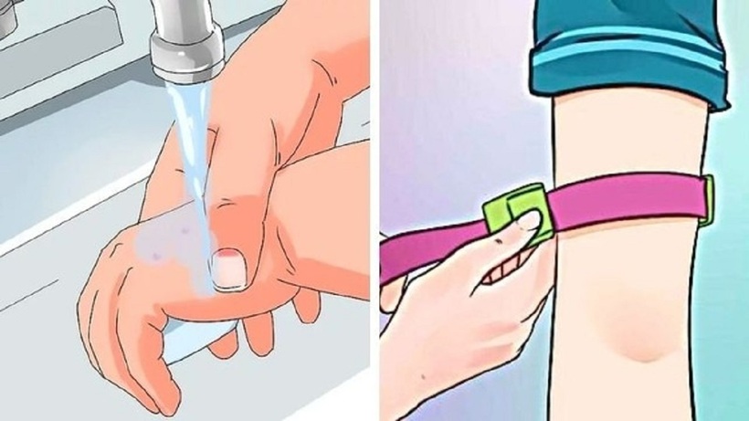 Làm sạch vết thương và dùng dây sơ cứu khi bị rắn cắn.