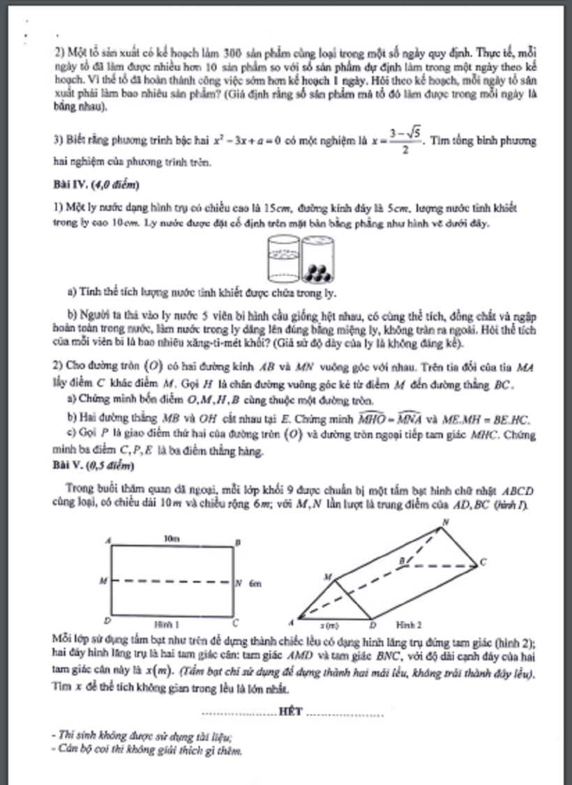 Đề thi minh họa môn Toán vào lớp 10 THPT ở Hà Nội