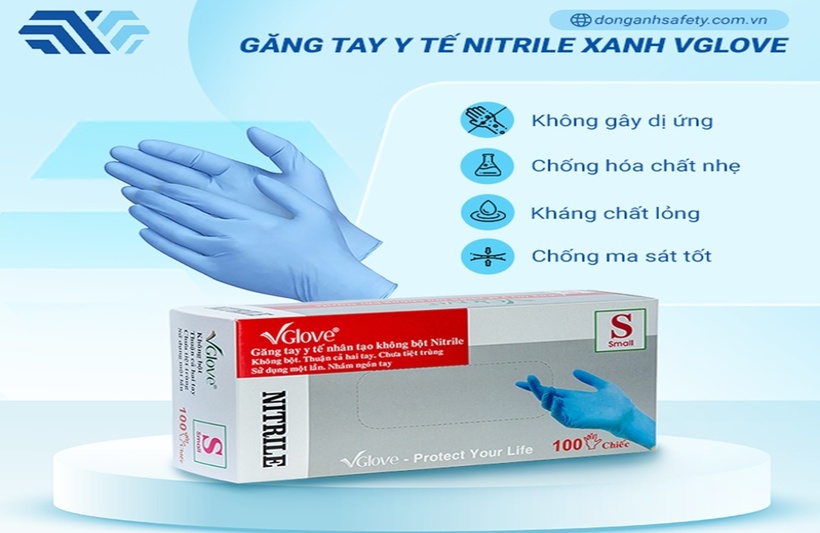 Găng tay Nitrile xanh VGlove với thiết kế theo tiêu chuẩn phòng sạch.