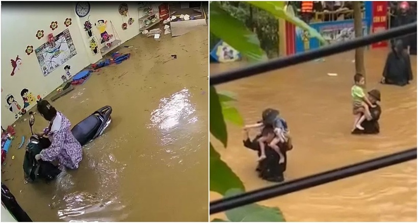 Các lực lượng chức năng giải cứu hơn 10 trẻ tại trường Mầm non Hoa Ban (Ảnh: Báo Công thương)