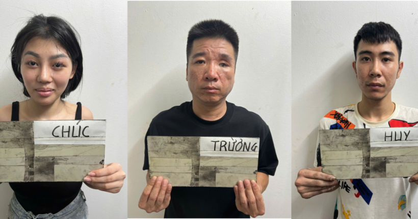 3 đối tượng bị tạm giữ hình sự về hành vi Tổ chức cho người khác sử dụng trái phép chất ma túy. (Ảnh: Công an Quảng Ninh)