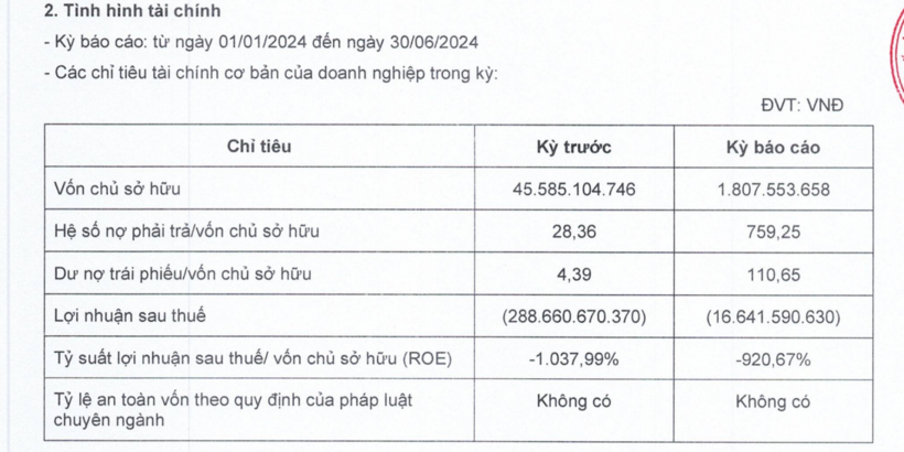 Các chỉ tiêu tài chính của Galaxy EE tại ngày 30/6/2024. Ảnh chụp màn hình.