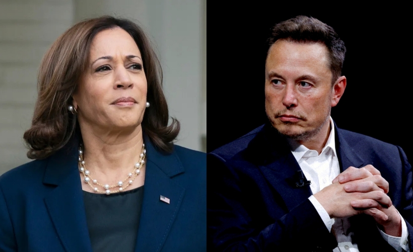 Phó Tổng thống Mỹ Kamala Harris (trái) và Tỷ phú Elon Musk (phải). Ảnh: CNN