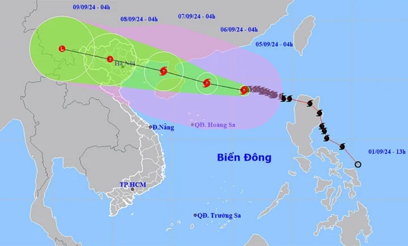 Dự báo đường đi và khu vực ảnh hưởng của bão số 3. Ảnh: NCHMF/VTC News