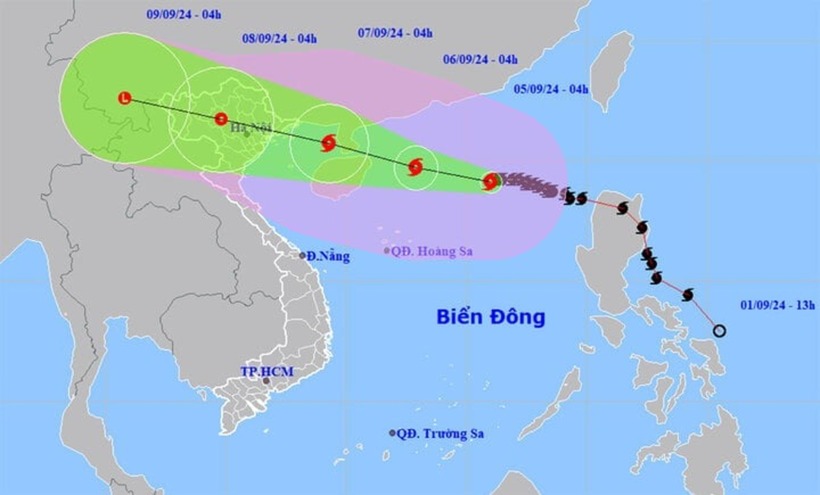 Dự báo đường đi và khu vực ảnh hưởng của bão số 3. Ảnh: VTC News