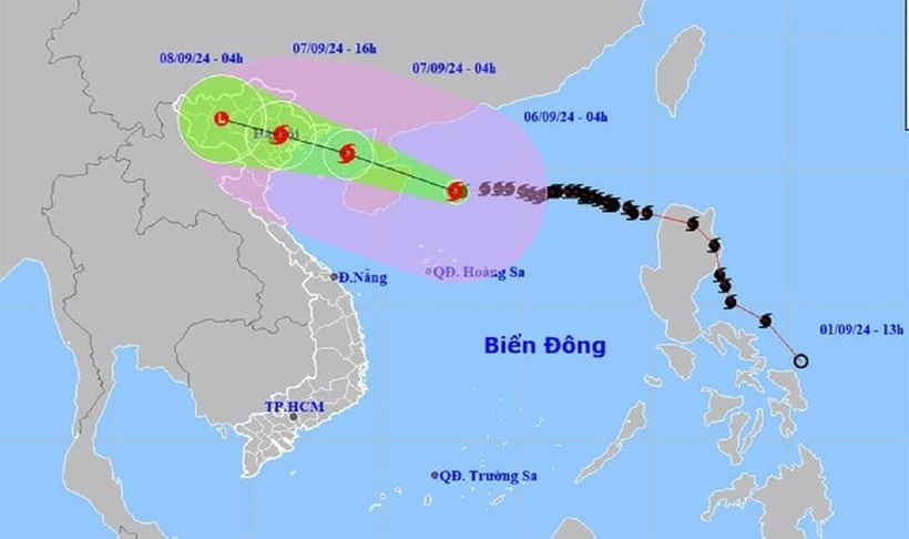 Đường đi của siêu bão số 3 Yagi. Ảnh: NCHMF