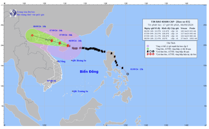 Dự báo đường đi của cơn bão số 3 (bão Yagi).