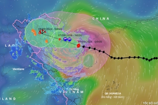 Bão Yagi dự kiến trưa 7/9 đi vào Quảng Ninh - Hải Phòng với sức gió cấp 11-12. Ảnh: Tiền Phong