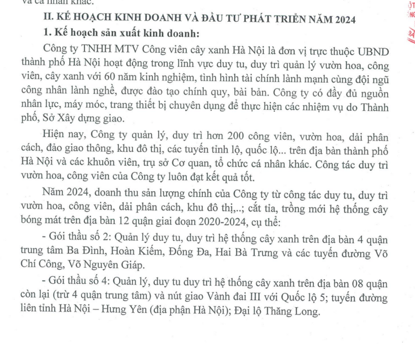 Trách nhiệm chính trong việc duy tu, duy trì quản lý vườn hoa, công viên, cây xanh,…thuộc về Công ty MTV Công viên cây xanh Hà Nội.