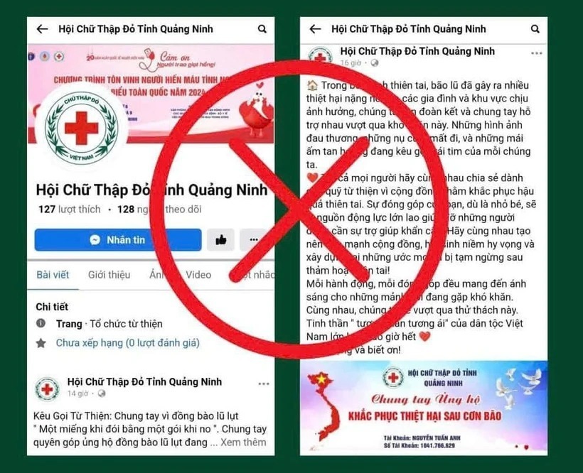 Giao diện một trang giả mạo Hội Chữ thập đỏ tỉnh Quảng Ninh để kêu gọi lừa đảo. Ảnh: Tạp chí tri thức