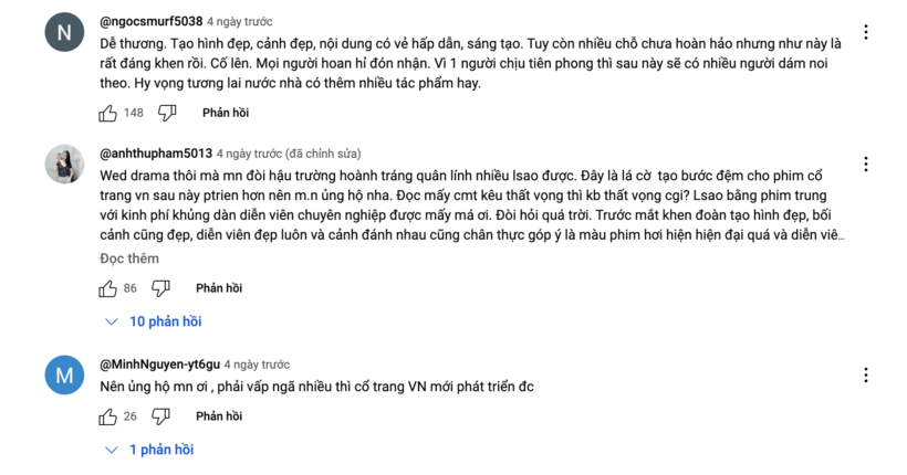 Các bình luận tích cực của cư dân mạng dưới trailer