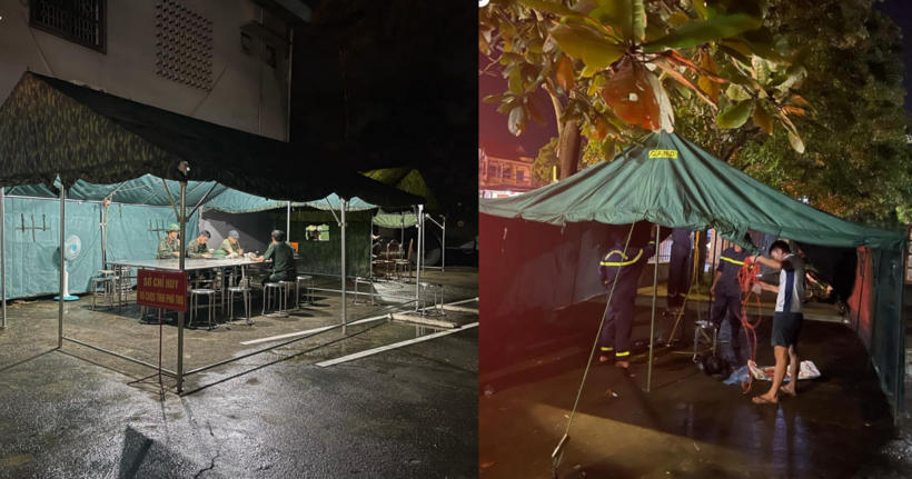 Lực lượng quân đội dựng lều, xác định thâu đêm tìm kiếm nạn nhân mất tích trong vụ sập cầu Phong Châu. Ảnh: VTC News