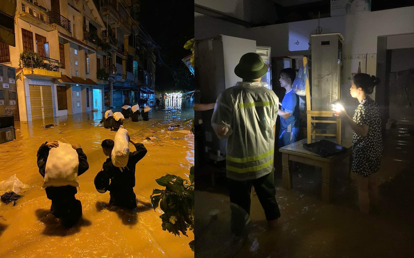 Lực lượng công an hỗ trợ người dân di chuyển tài sản đến nơi an toàn. (Ảnh: Công an tỉnh Yên Bái)
