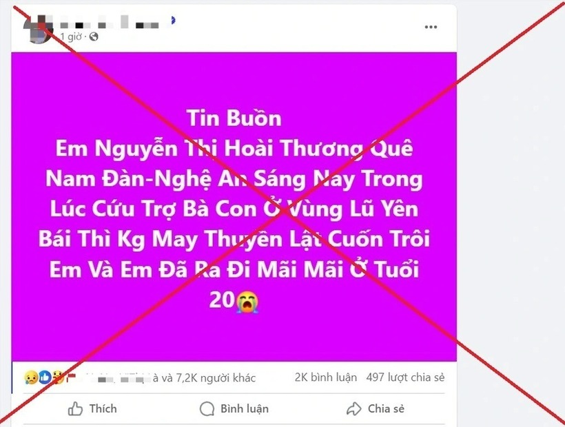 Cơ quan chức năng khẳng định thông tin "cô gái Nghệ An tử vong khi cứu trợ vùng lũ ở Yên Bái" là không đúng sự thật. Ảnh: Dân Trí
