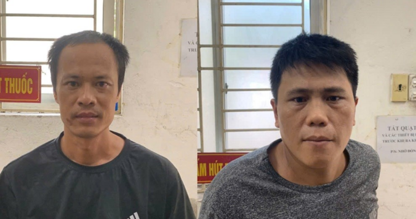 Hai đối tượng tại cơ quan công an.
