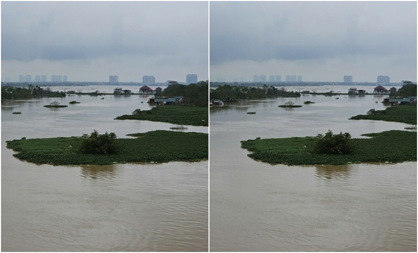 Mực nước sông Hồng giảm dần. (Ảnh: VGP/Lê Phương Anh)